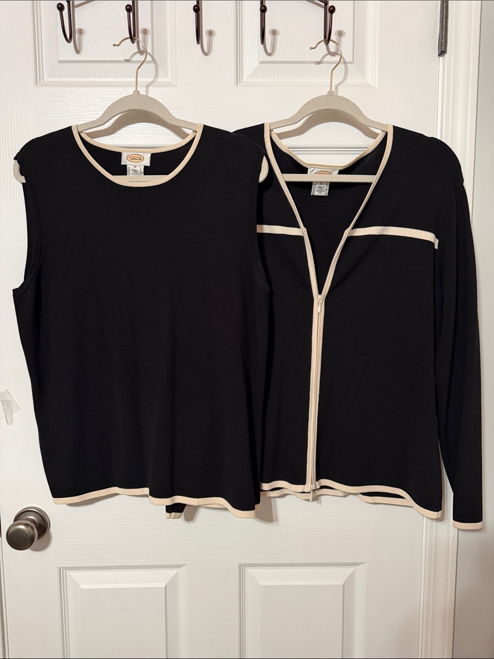 Talbots Black Zip-Front Cardigan Set with Cream Trim - Picture 5 of 5